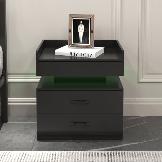 Vionix Duo Set – LED-Lit Nightstands with 2 Drawers & Multi-Use Storage (Set of 2)