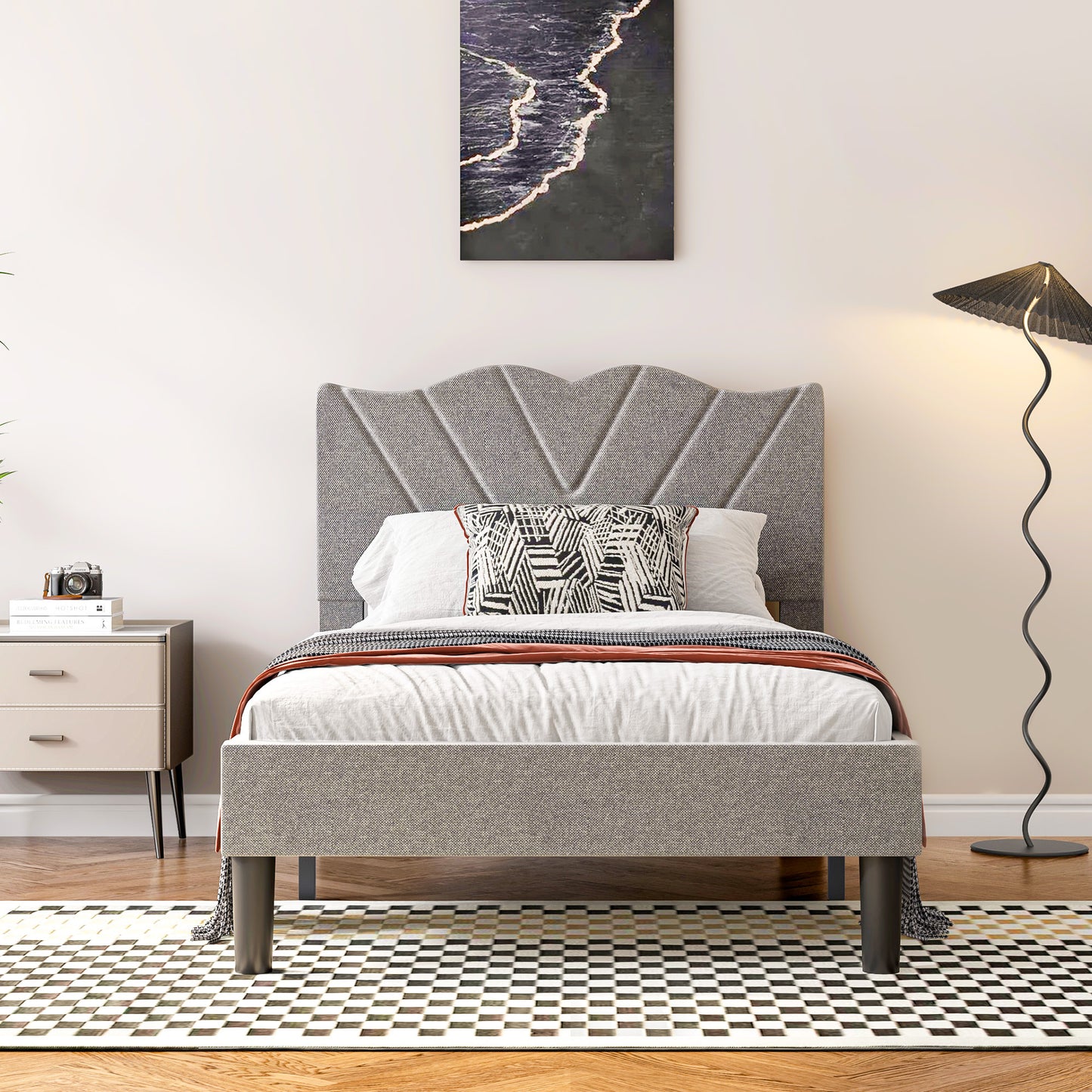 Pluvia Platform Bed – Upholstered Frame with Minimal Modern Profile