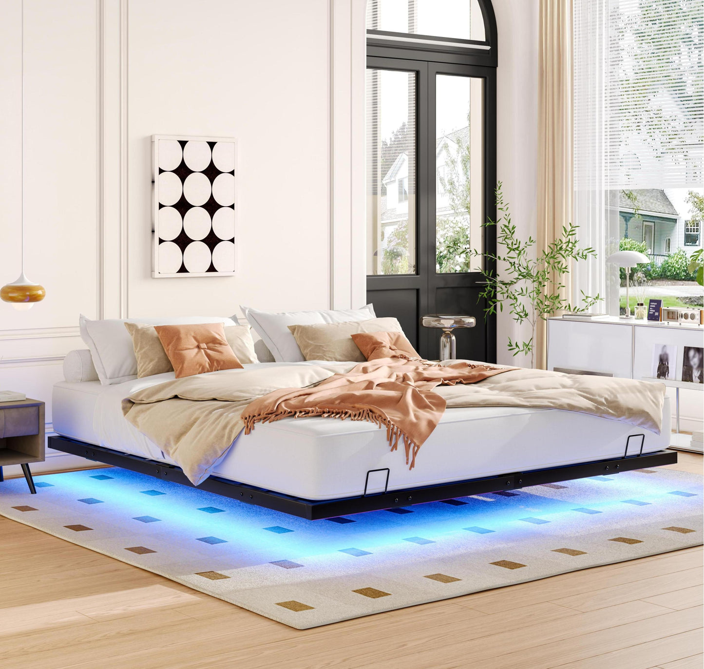 Vionix King Bed – LED Floating Metal Platform Frame (No Box Spring Needed)