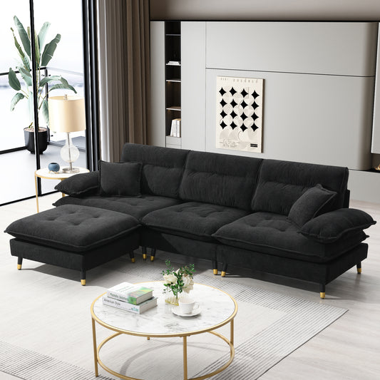 JUSTLIVE NEST® Clenro Tufted Sectional – Convertible 4-Seat Chenille Couch with Two-Tone Adjustable Legs & Ottoman (106"x66.5")