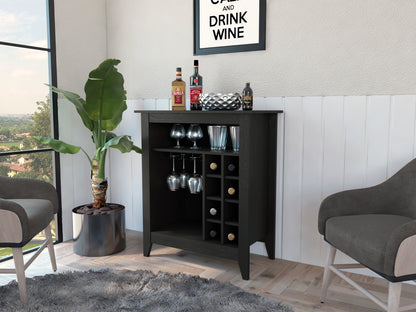 Canaan Bar Cabinet – Black Wengue Compact Unit with 6-Bottle Rack, Drawer, and Shelf