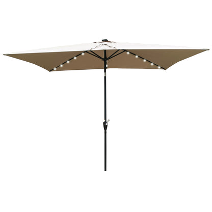 Solair 10x6.5' Rectangular LED Umbrella – Solar Crank Shade with Push - Button Tilt for Patio or Pool - JUSTLIVE NESTJUSTLIVE NEST