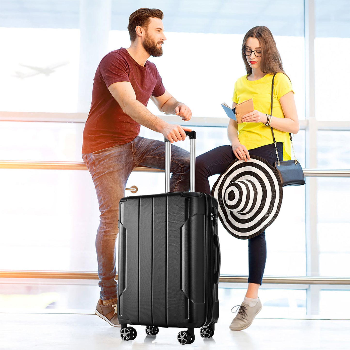 Jetera 3 - Piece ABS Luggage Set – Black Expandable Suitcases with Double Spinner Wheels & TSA Lock (20/24/28") - JUSTLIVE NESTJUSTLIVE NEST