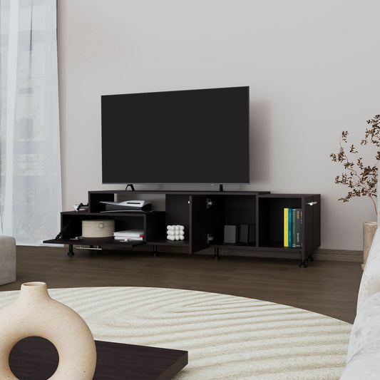 Benlix TV Stand – Classic Black with Open Shelf Design