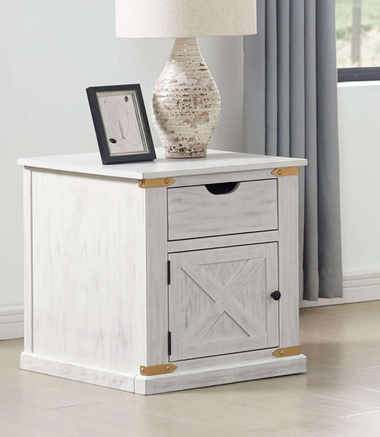 Alvoria End Table – Ivoryglint Accents with HiddenVault Drawer