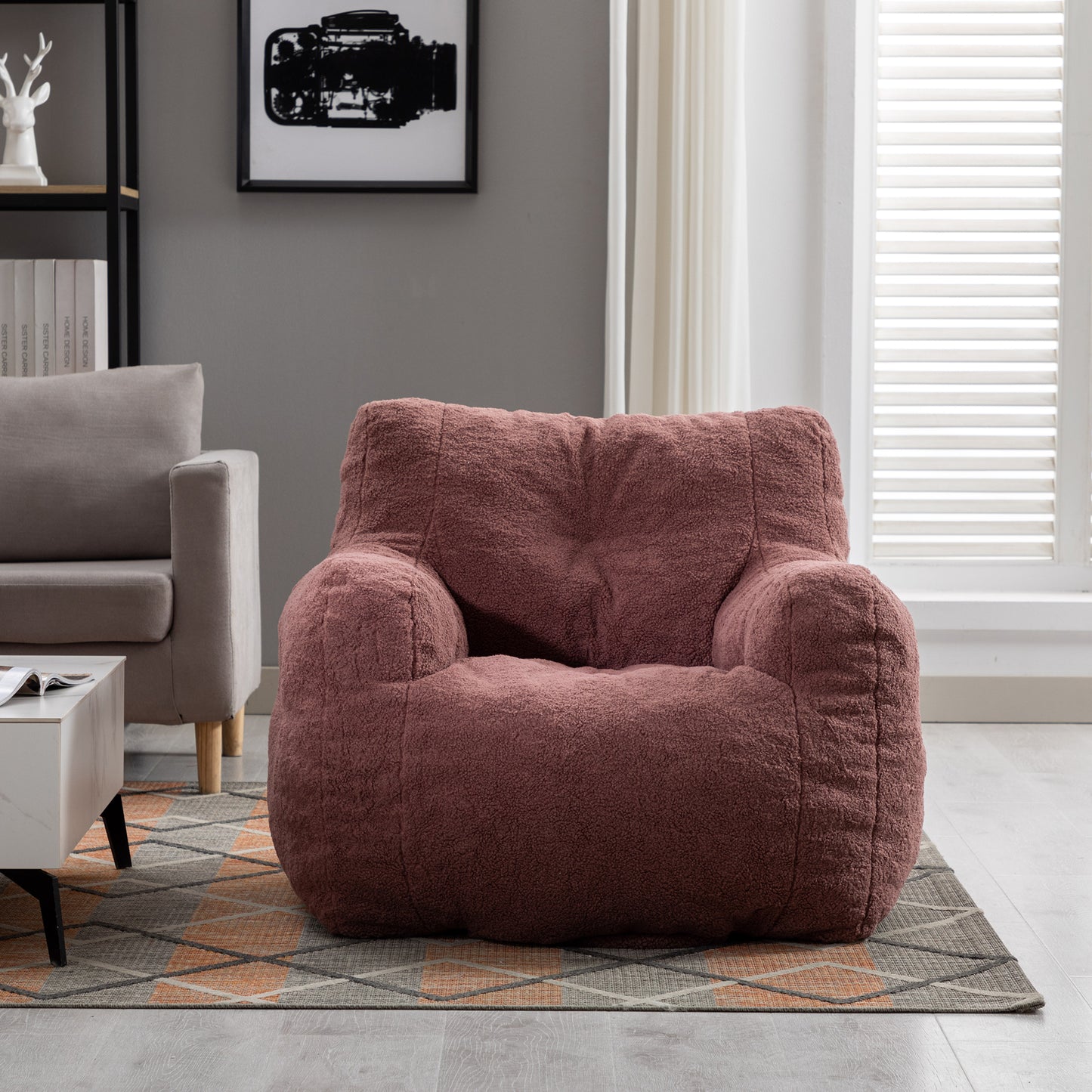 Velu Tuft Chair 010 – Bean Paste Red Teddy Bean Chair with Tufted Memory Foam