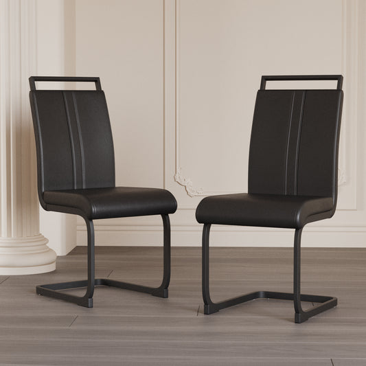 Cavia PU Dining Chairs – 2 Black High-Back Faux Leather Seats with C-Shaped Frame