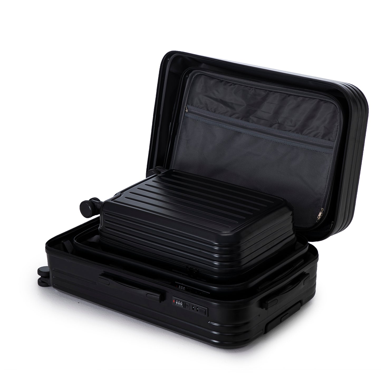 Jetera 3 - Piece ABS Travel Set – Black Spinner Suitcases with USB Port & Cup Holder (20/24/28") - JUSTLIVE NESTJUSTLIVE NEST