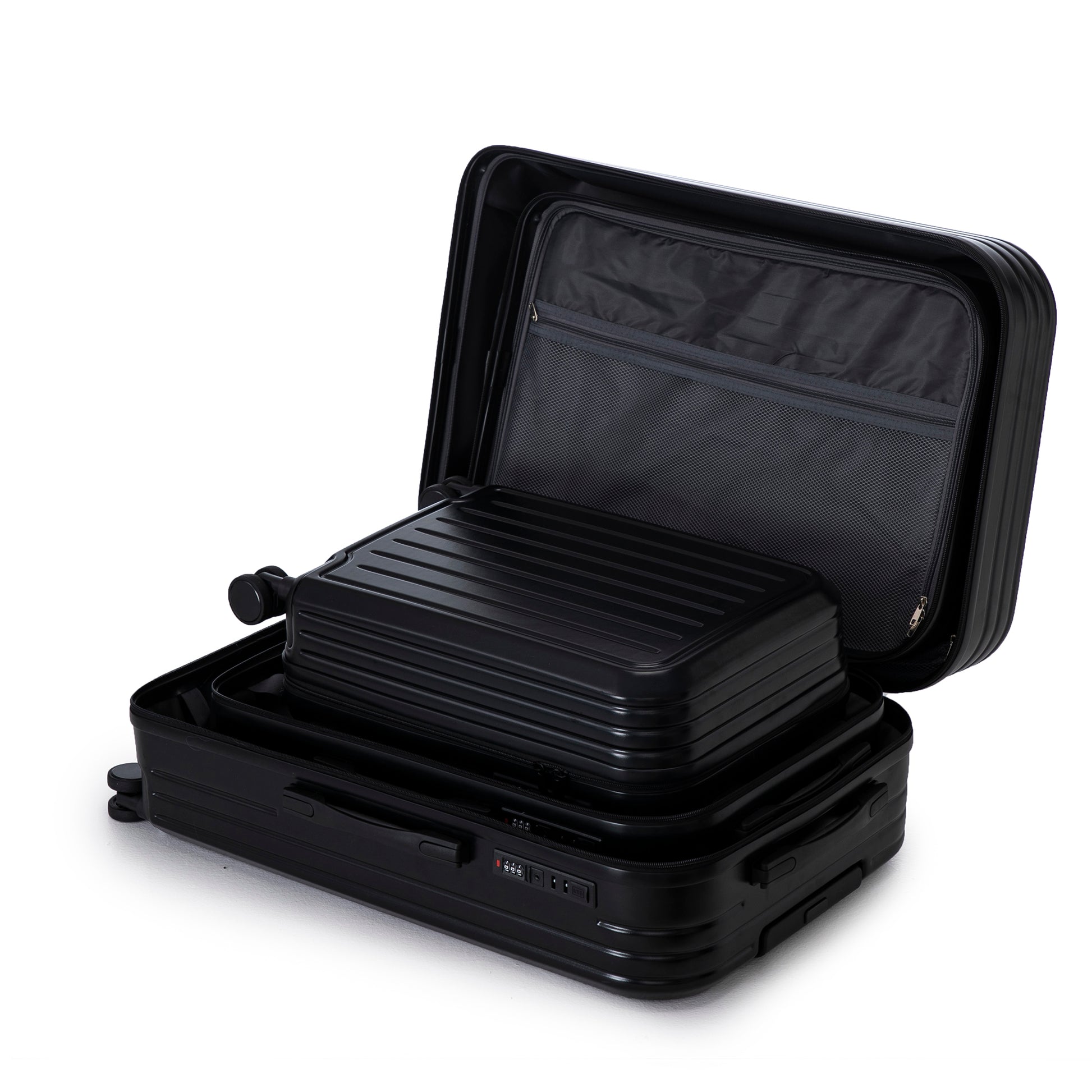 Jetera 3 - Piece ABS Travel Set – Black Spinner Suitcases with USB Port & Cup Holder (20/24/28") - JUSTLIVE NESTJUSTLIVE NEST