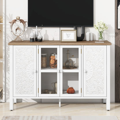 Retvora Mini Console – 47.2" Retro TV Stand with 3 Glass Cabinets (Up to 43")