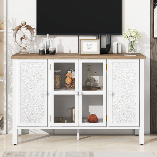 Retvora Mini Console – 47.2" Retro TV Stand with 3 Glass Cabinets (Up to 43")