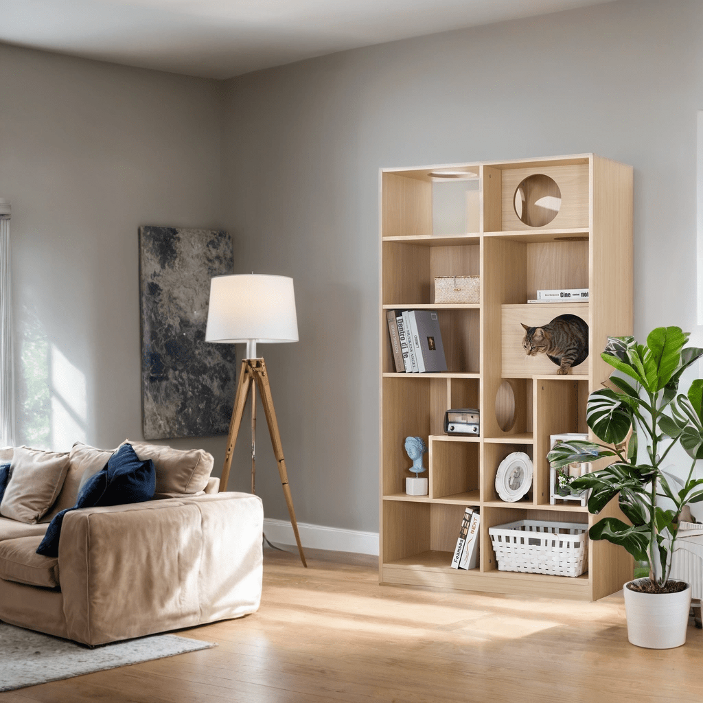 Nuvio Cat Tree Bookcase – Furniture - Style Cat Tower with Shelves & Climbing Platforms - JUSTLIVE NESTJUSTLIVE NEST