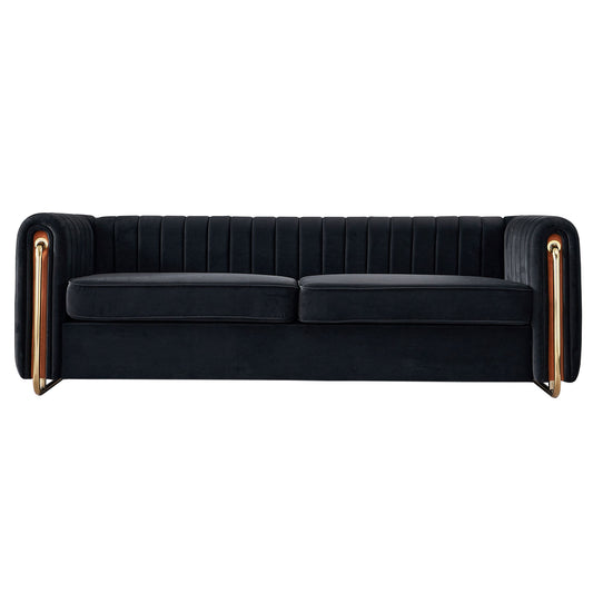 NestEdge ‘Velura” Cozy Velvet Sofa – Midnight Black | 84” Wide