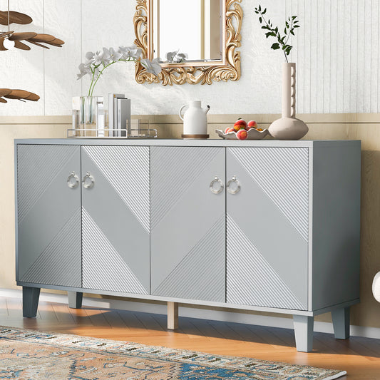 Geomora Luxe Cabinet – White Accent Unit with Sculptural Door Pattern (Repeat)