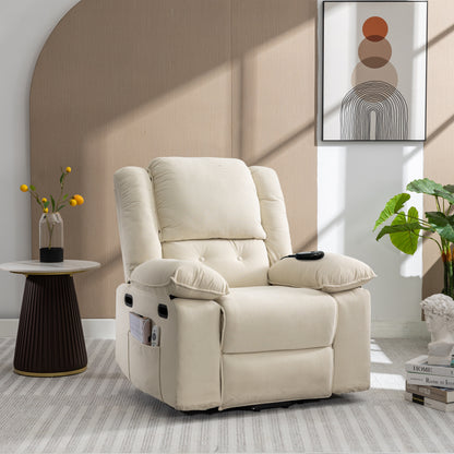 Velaro Power Recliner – Beige Massage Lift Chair with Infinite Position & Lumbar Heat