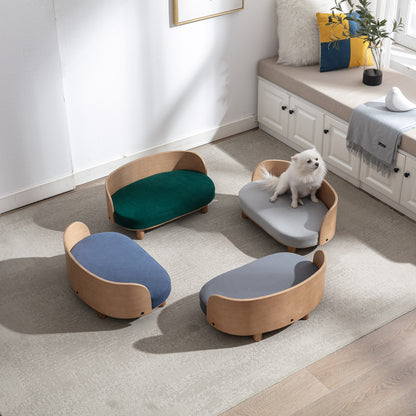 Kova Scandinavian Pet Sofa – Walnut Frame with Velvet Cushion & Curved Backrest - JUSTLIVE NESTJUSTLIVE NEST