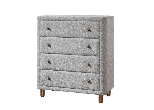 Cleo Boucle Chest – Soft Gray Upholstered Dresser with Textured Fabric Fronts
