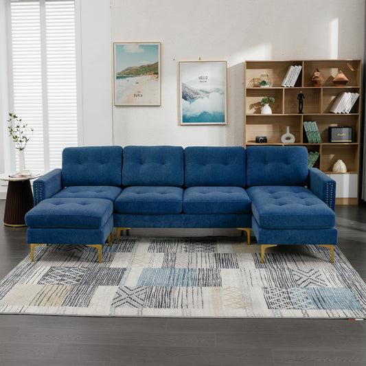 ShadowLoom™ 111' Flex Lounge – Convertible Blue Comfort Sofa with Moveable Footrest