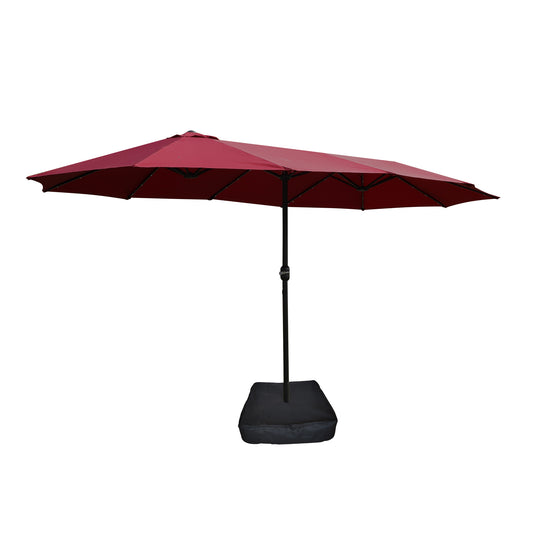 Solair 15x9' Twin Market Umbrella – Red Double-Sided Shade with Built-In Lighting & Base