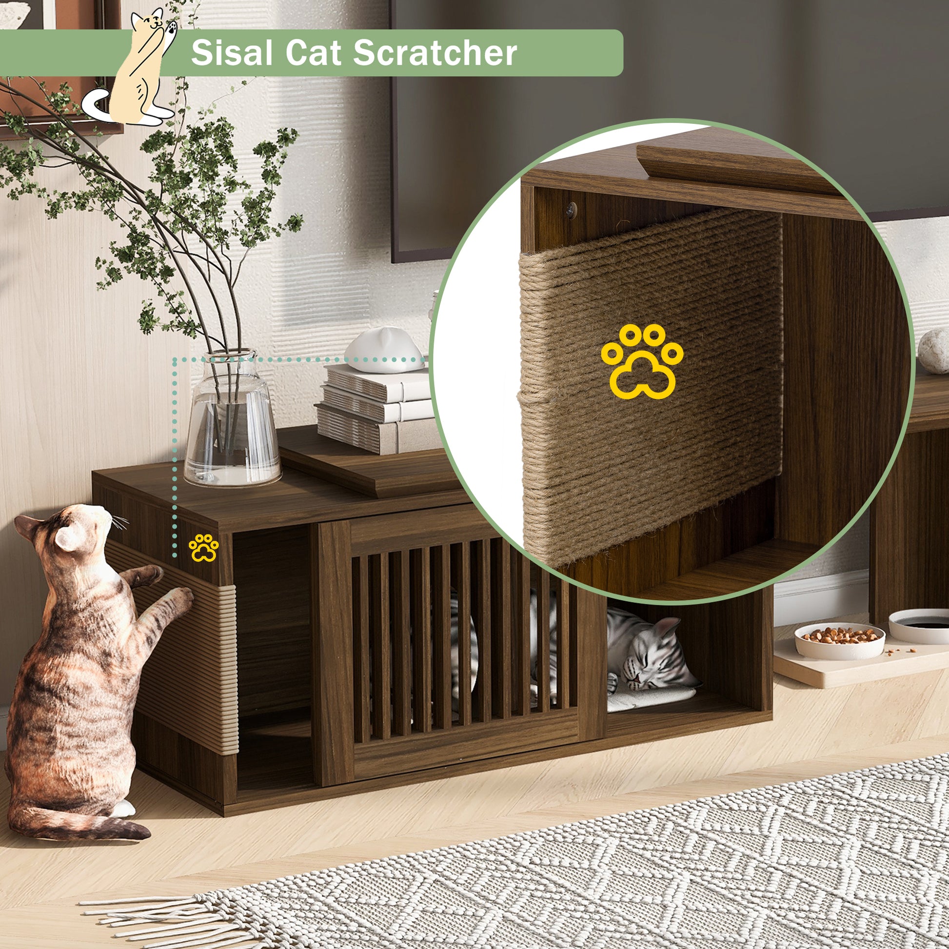 Vero Pet - Friendly TV Console – Mid - Century Walnut Stand with Extendable Table, Cushion & Cat Cubby - JUSTLIVE NESTJUSTLIVE NEST