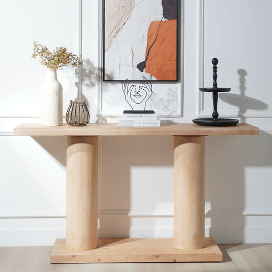 Lorwin Console Table – 59" Column Pedestal Console with Modern Wood Tone