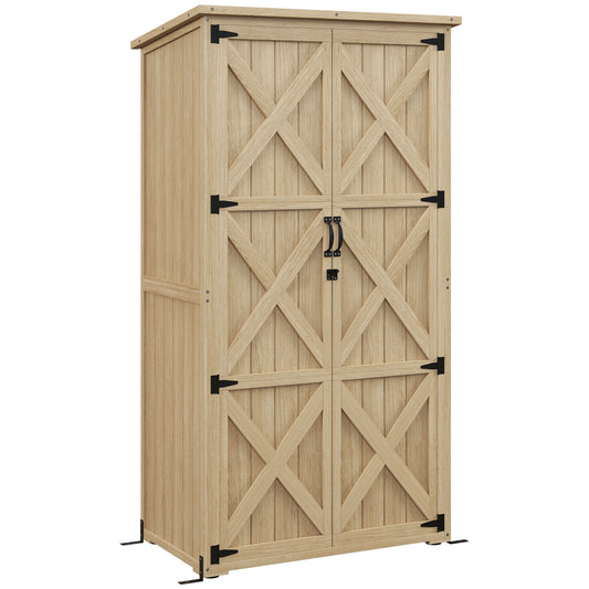Auro Garden Shed – Slim Outdoor Wood Storage Cabinet with Waterproof Roof & Lock (Natural)