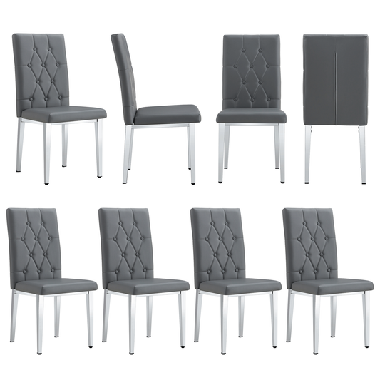 Tovik Dining Chair Set – 8 Gray Armless Grid-Back Seats with Vintage Touch