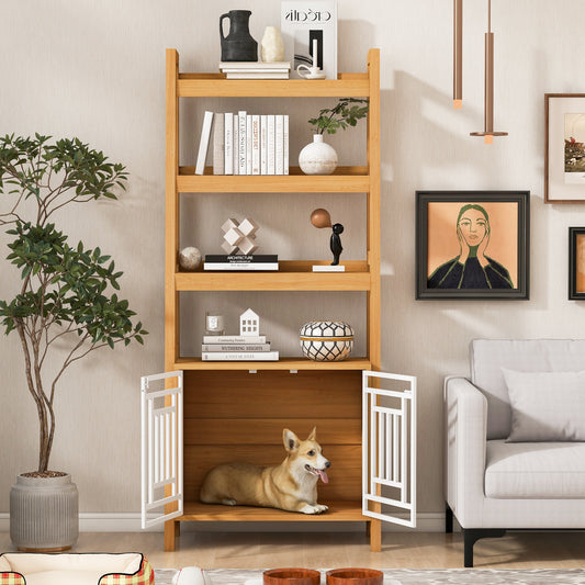 Hollo Crate Shelf Tower – Dog Crate & Ladder Bookcase Combo in Furniture Style - JUSTLIVE NESTJUSTLIVE NEST