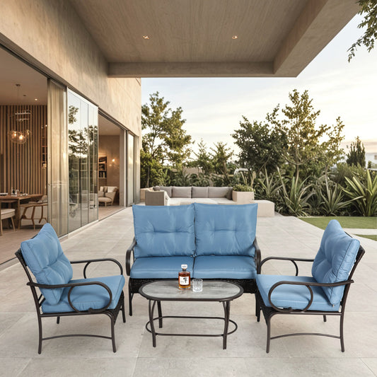 Solvara 4-Piece Wicker Set – Brown Rattan Sofa & Chair Conversation Set with Cushions