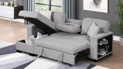 Modern Comfort Lounge – Sculpted Plush Sofa with Wood Accents (Gray)