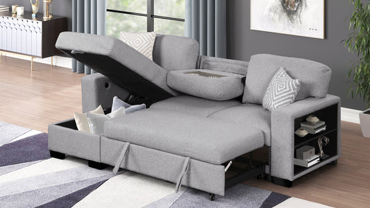 Modern Comfort Lounge – Sculpted Plush Sofa with Wood Accents (Gray)
