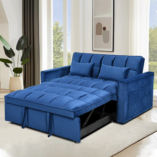 NestEdge ‘VeluNest” 3-in-1 Cozy Loveseat – Velvet Sleeper Sofa + Recliner + Pillow Pockets