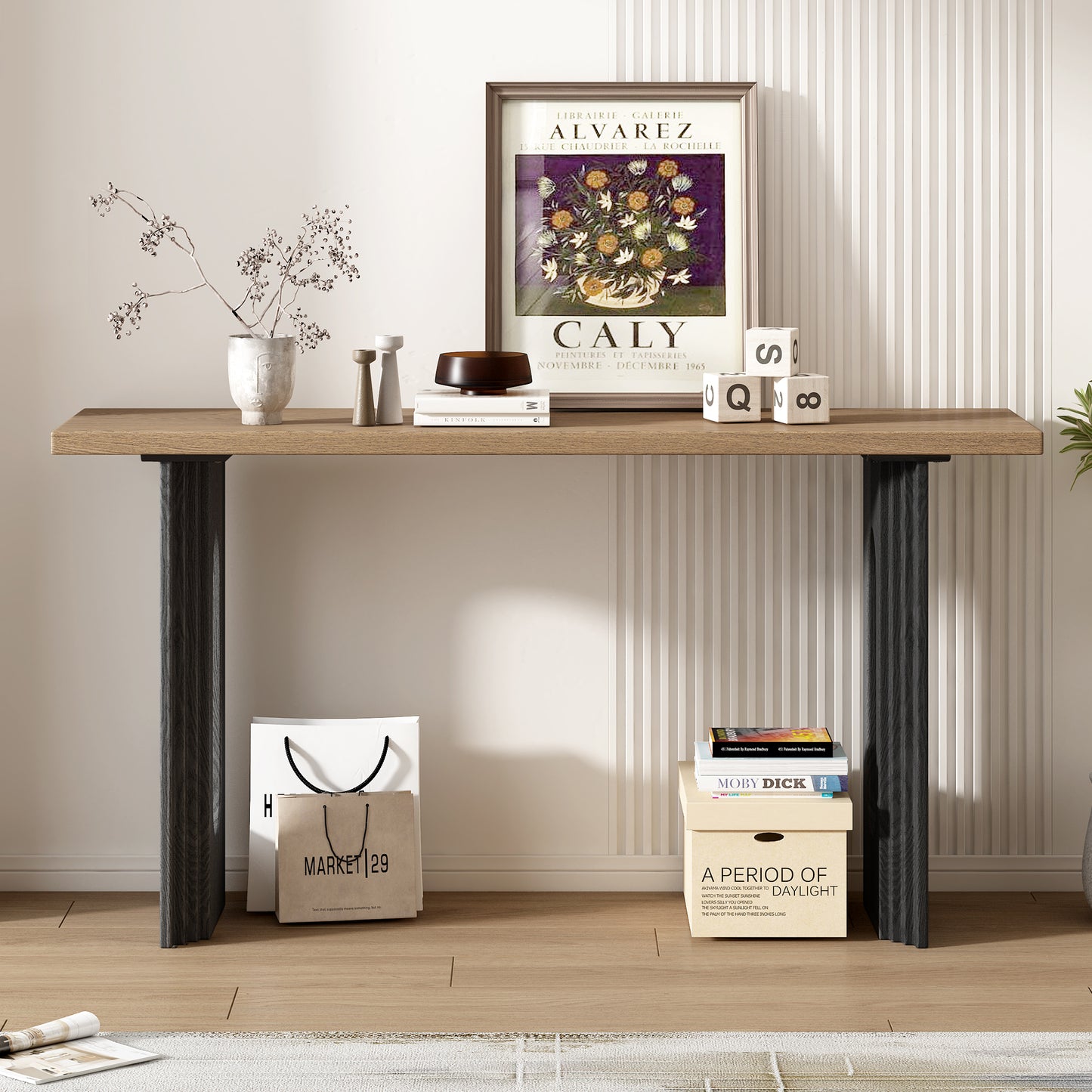 Rondura Console Table – Solid Wood Veneer with Round Hollow Legs