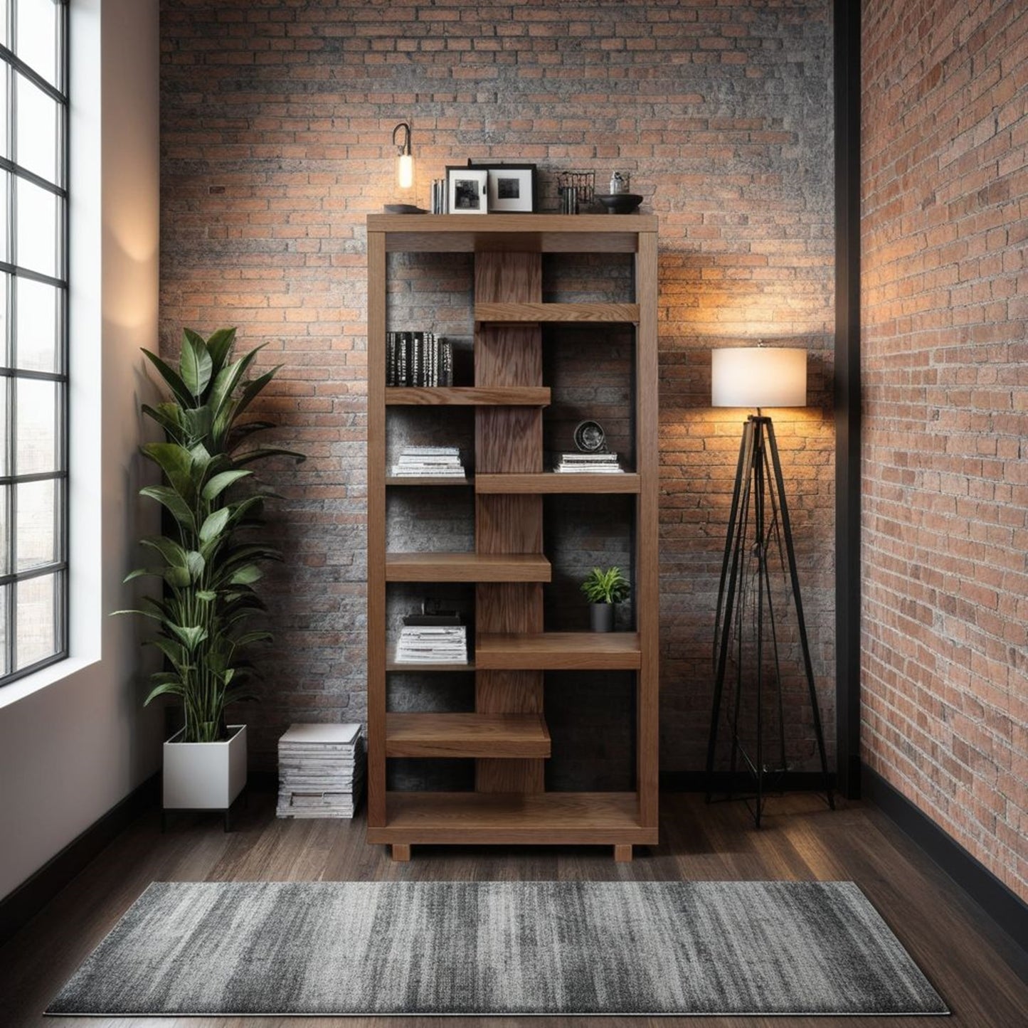 Canyonra Bookshelf – 80" Oak Bourbon Finish Tall Shelf Unit (No Assembly)