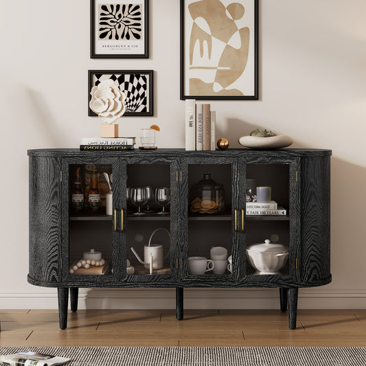 Farmcrest Glass Sideboard – Black Finish Buffet Cabinet with Glass Doors and Shelves