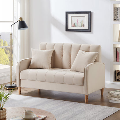 Monaco Linen Velvet Haven – Stylish Beige Upholstered Tufted Loveseat for Modern Homes