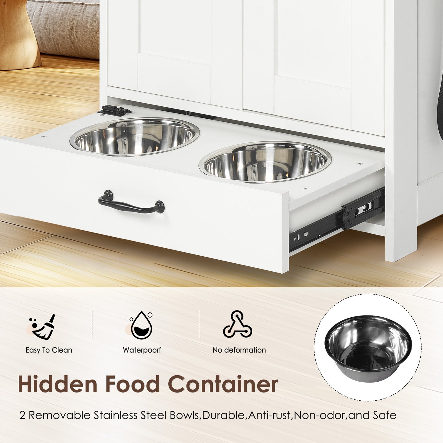 Verno Pet Feeder Console – White Feeding Station with 2 Bowls, Adjustable Shelves & Storage - JUSTLIVE NESTJUSTLIVE NEST