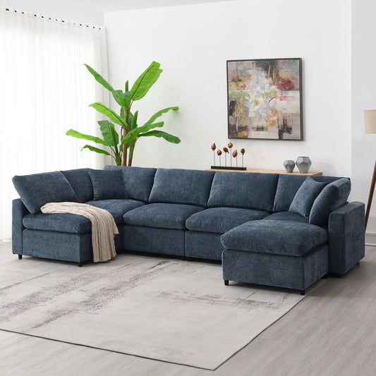 CloudWeave™ 6-Seat Harmony Lounge – Convertible Plush Sofa Set with Ottoman (3 Colors)