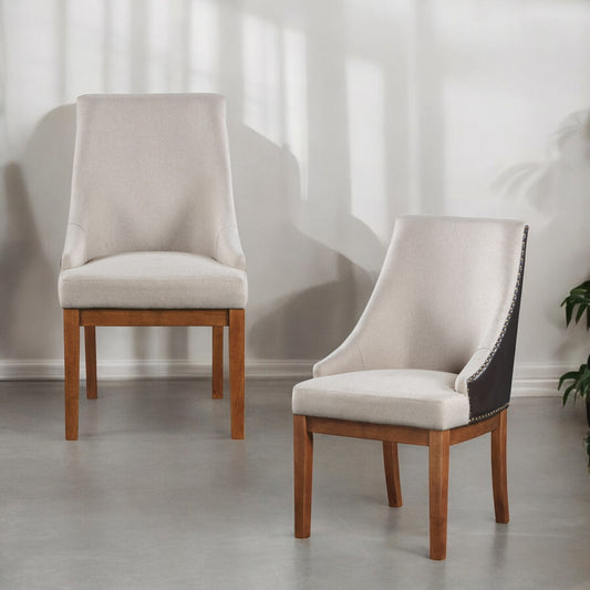 Gilsea Dining Chairs – Set of 2 Brown Synthetic Leather and Wood Side Chairs