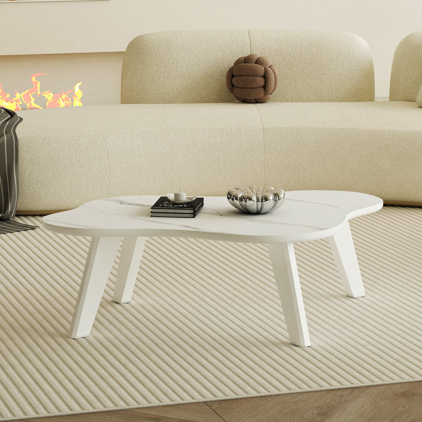 Cloudesse Work Table – White FauxMarble Top with Sculpted Cloud Shape and Painted Wood Legs