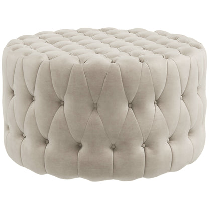 Ovrin 31 Ottoman – Tufted Velvet Beige Round Seat