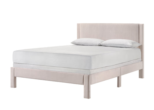 Pluvia Queen Bed – Pink Ribbed Upholstered Frame with Low Profile Legs