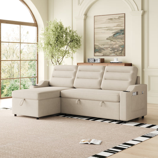 83.5' Smart Comfort Sleeper – Convertible Lounge Sofa with Hidden Storage & Integrated Relax Features