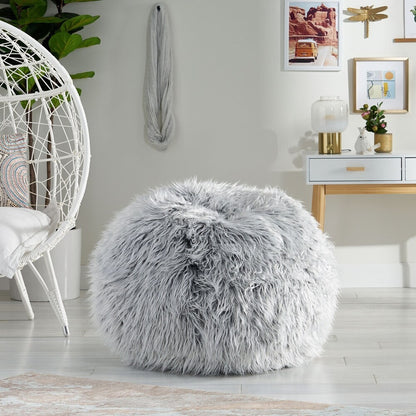 Hawley Fur Pouf – 3-Foot Silver Gray Faux Fur Bean Chair