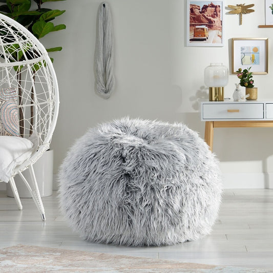 Hawley Fur Pouf – 3-Foot Silver Gray Faux Fur Bean Chair