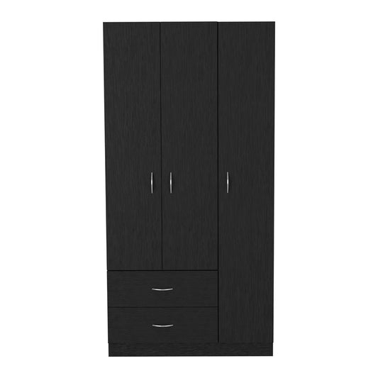 Clark 3-Door Armoire – Tall Black Wardrobe with Shelves and Hanging Space