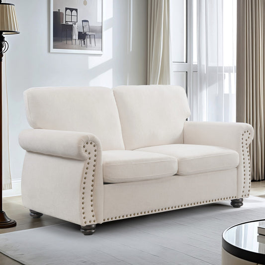 Monaco Velvet Ivory Loveseat – Modern Classic 2-Seater with Timeless Wood Accents