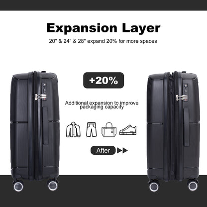 Jetera 3 - Piece PP Luggage Set – Black Polypropylene Hardshell with Double Spinner Wheels & TSA Lock (20/24/28") - JUSTLIVE NESTJUSTLIVE NEST