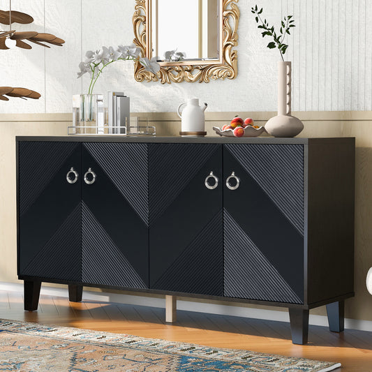 Geomora Luxe Cabinet – White Accent Cabinet with Raised Geometric Patterns