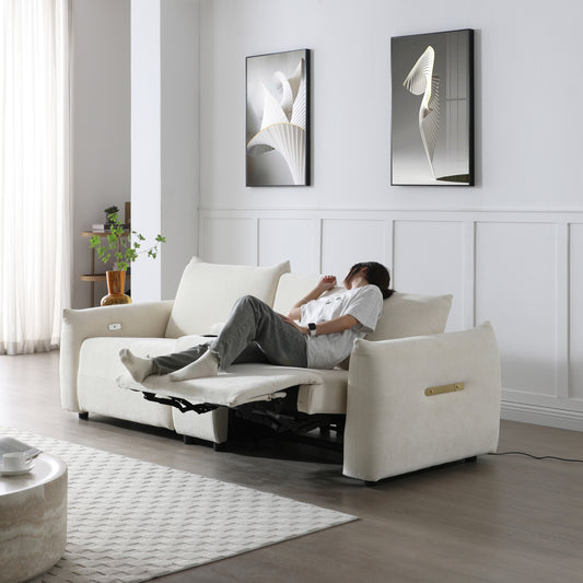 Recliner Sofa – Powered Lounge with USB, Dual Cup Holders & Storage Console in Upholstered Linen